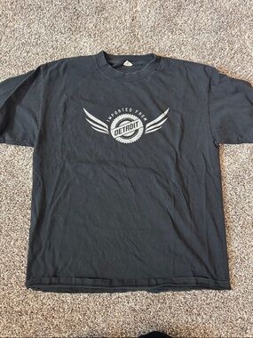 Gildan Black Tee with Silver Detroit Wing Graphic